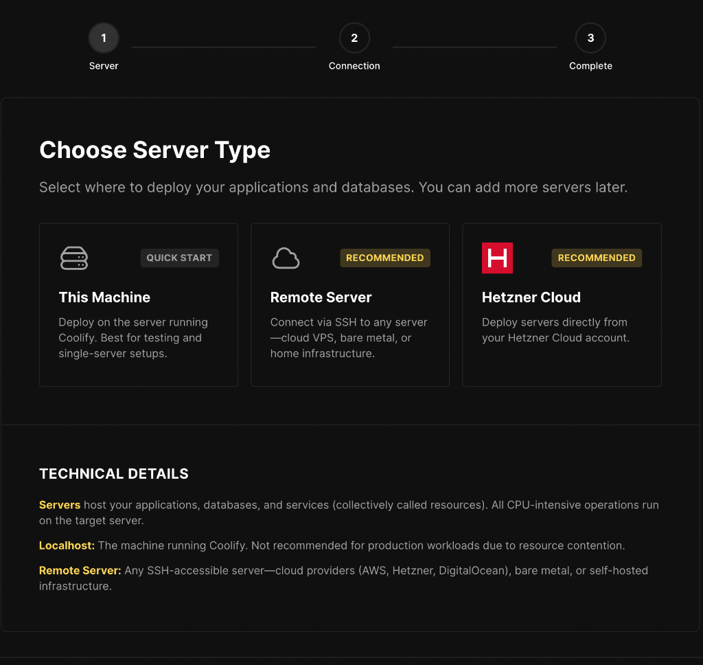 Coolify Choose Server
